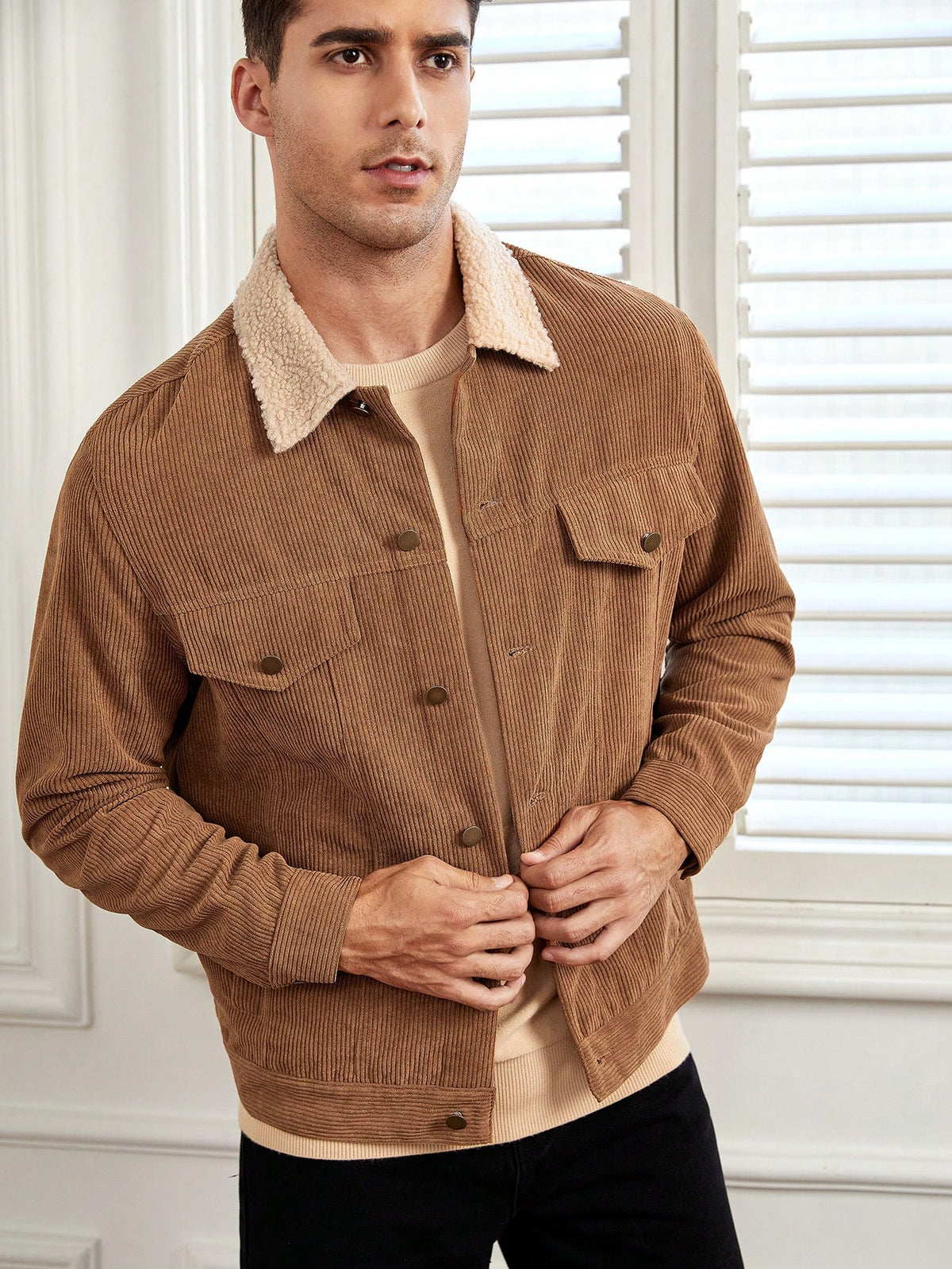 Jaqueta Masculina Marrom Forrada com Lã