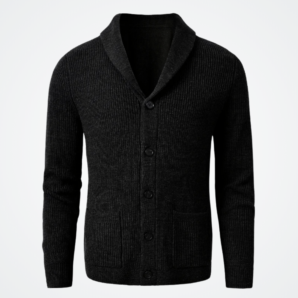 Cardigan Masculino Londres Cardigan Masculino Londres - P / Preto Cardigan, Gola Smooking, Lã, Poliéster