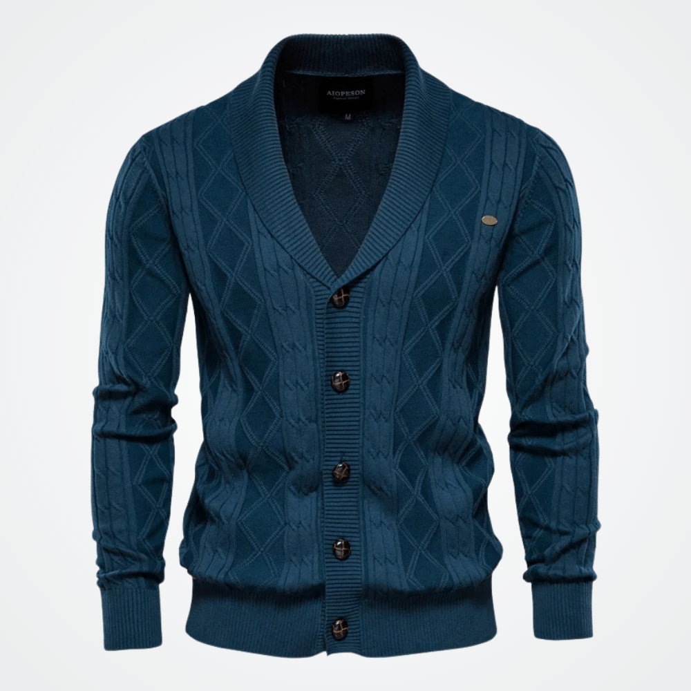 Cardigan Tricot Masculino Manchester Cardigan Tricot Masculino Manchester - P / Azul Marinho Algodão, Cardigan, Gola Smooking, Lã, Tricot