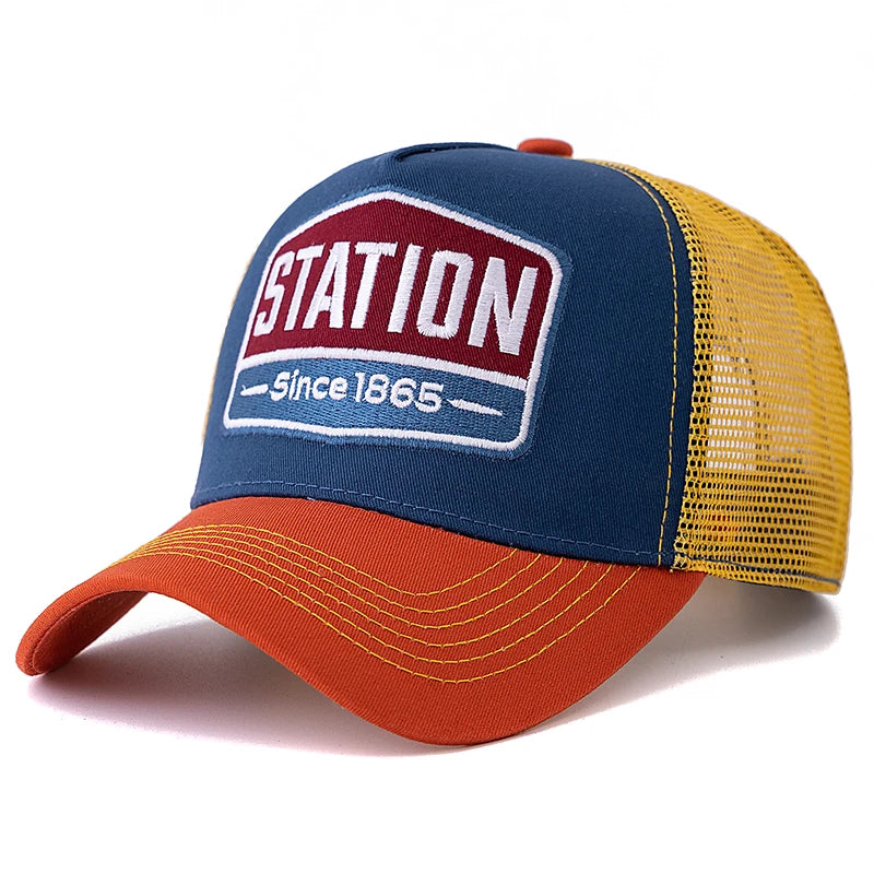 Boné Trucker Station Aba Curva Boné Trucker Station Aba Curva - Laranja e Azul