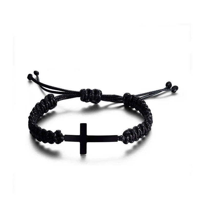 Pulseira Cruz de Corda Preta - Vitrinni Shop