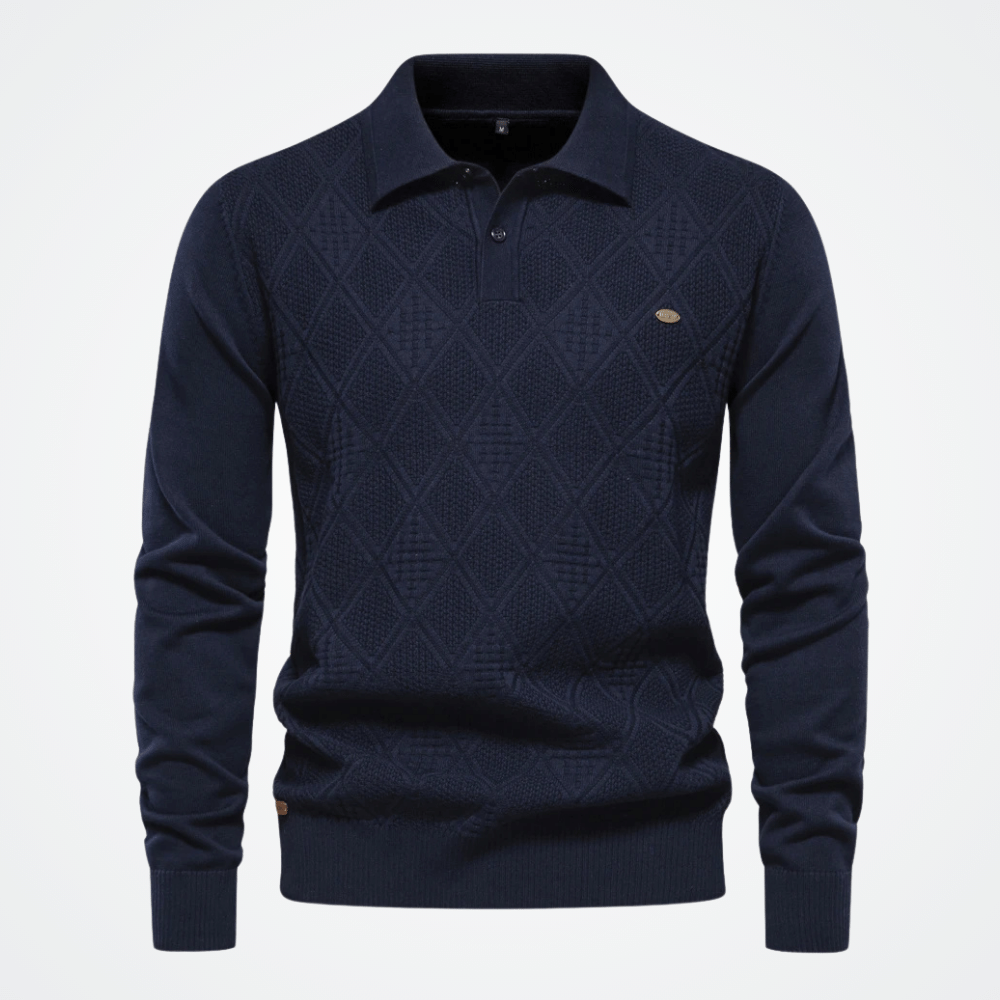 Blusa Polo Moletom Masculina Campos Blusa Polo Moletom Masculina Campos - Azul Marinho / P Algodão, Blusa, Manga Longa, Polo