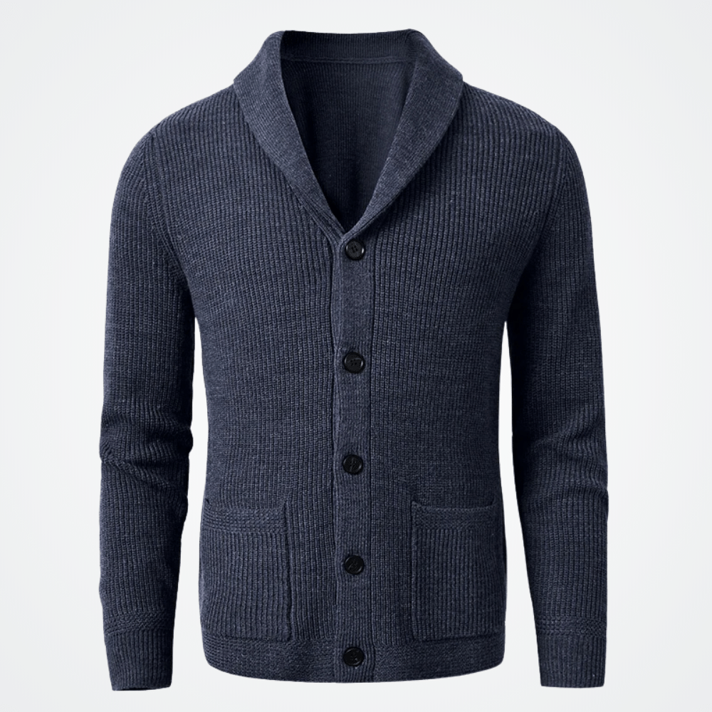 Cardigan Masculino Londres Cardigan Masculino Londres - P / Azul Escuro Cardigan, Gola Smooking, Lã, Poliéster