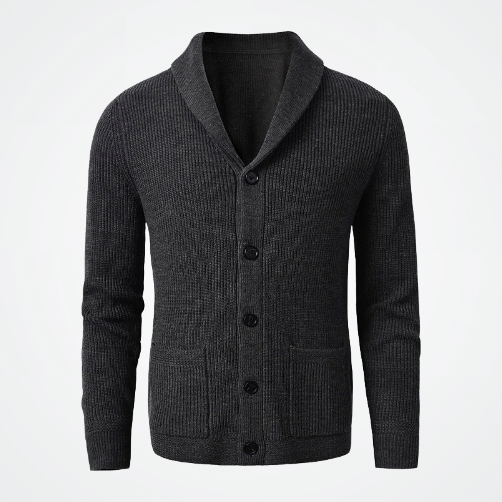Cardigan Masculino Londres Cardigan Masculino Londres - P / Cinza Cardigan, Gola Smooking, Lã, Poliéster