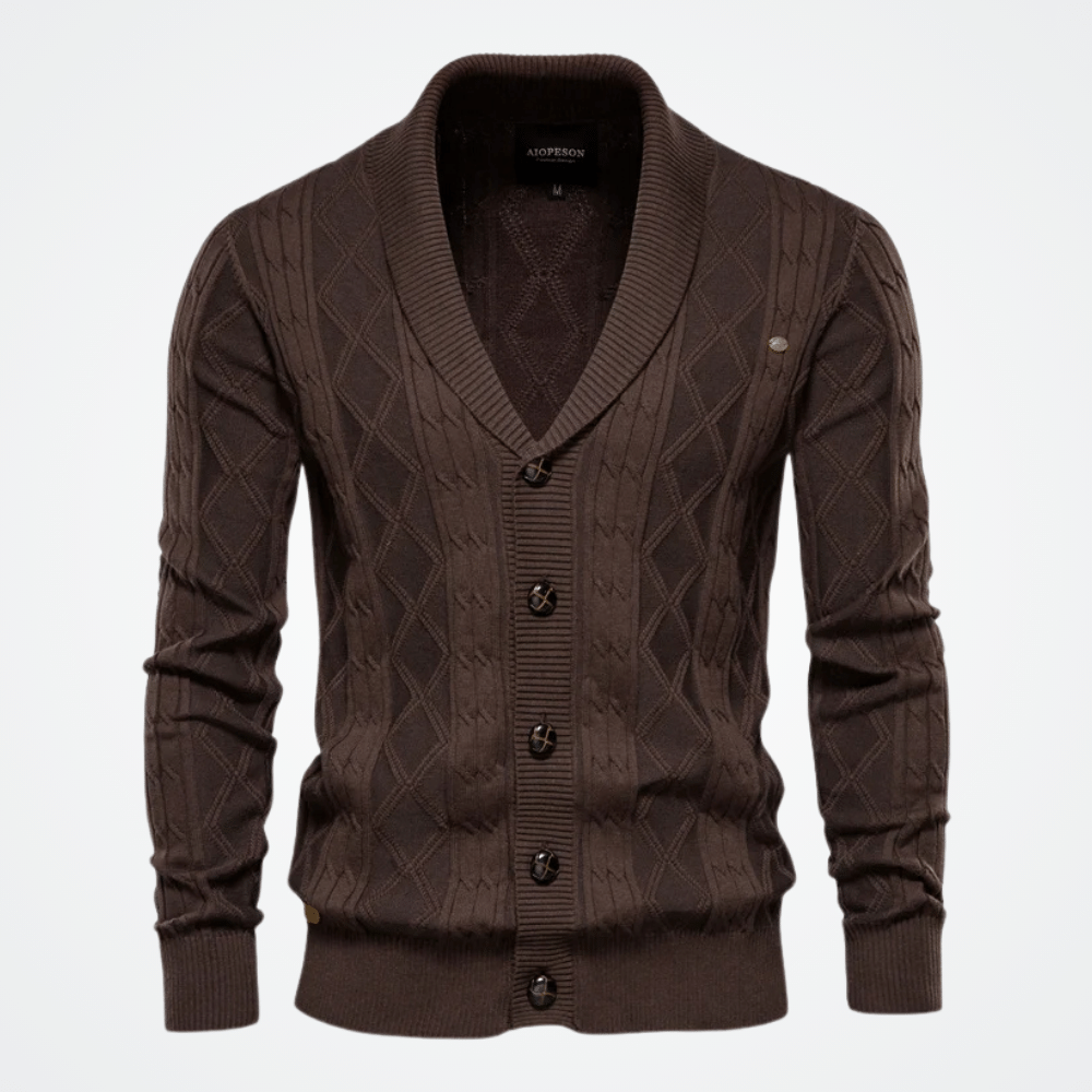 Cardigan Tricot Masculino Manchester Cardigan Tricot Masculino Manchester - P / Café Algodão, Cardigan, Gola Smooking, Lã, Tricot