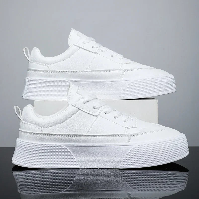 Men White Shoes Leather Casual Sneakers 2023 Trend Platform Shoes Comfortable Vulcanized Shoes for Men White Tenis Masculinos Vitrinni Shop