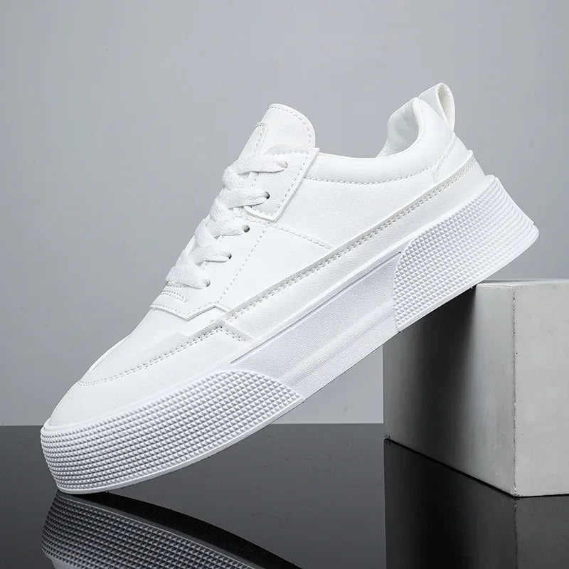Men White Shoes Leather Casual Sneakers 2023 Trend Platform Shoes Comfortable Vulcanized Shoes for Men White Tenis Masculinos Vitrinni Shop