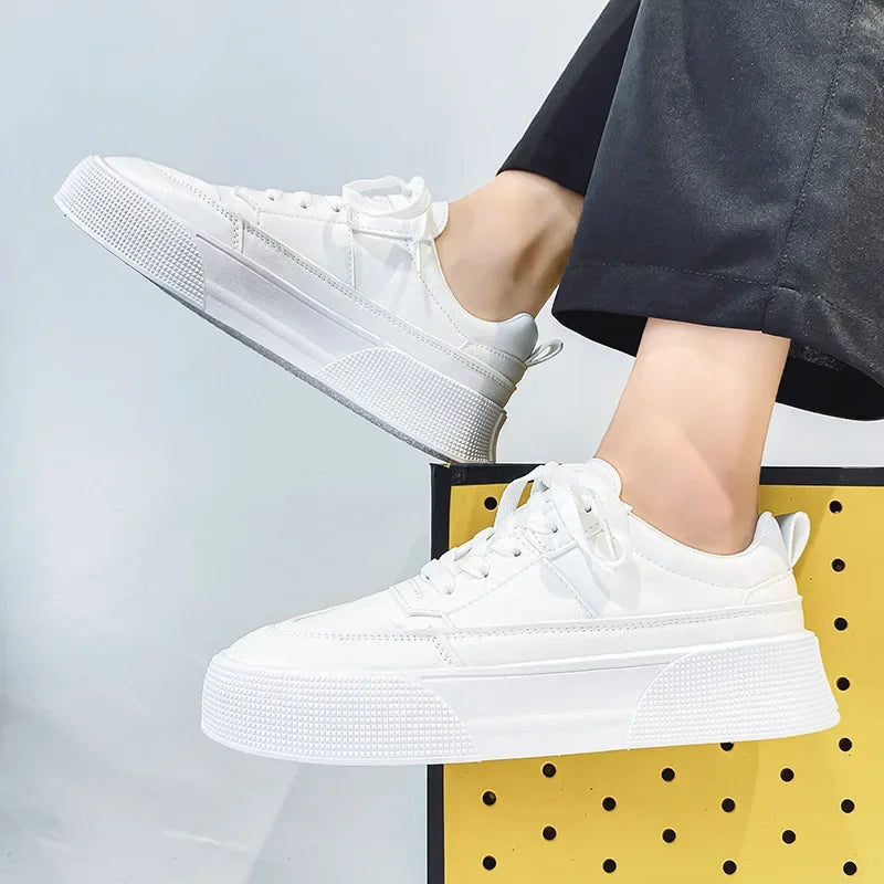 Men White Shoes Leather Casual Sneakers 2023 Trend Platform Shoes Comfortable Vulcanized Shoes for Men White Tenis Masculinos Vitrinni Shop