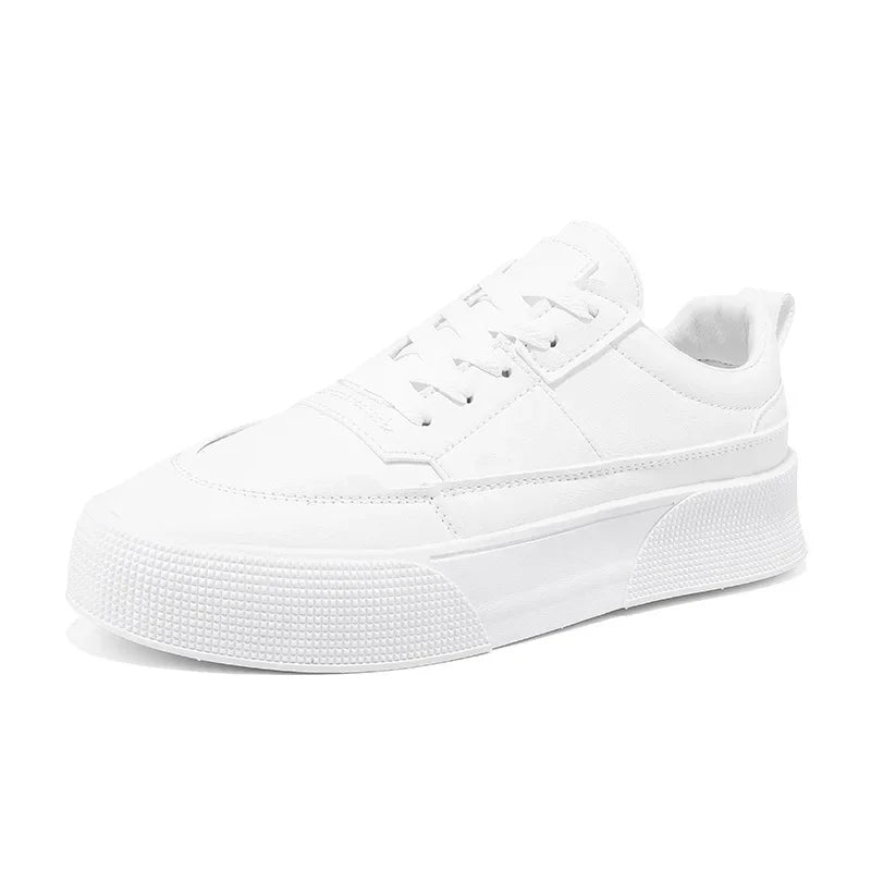 Men White Shoes Leather Casual Sneakers 2023 Trend Platform Shoes Comfortable Vulcanized Shoes for Men White Tenis Masculinos Vitrinni Shop WHITE 39