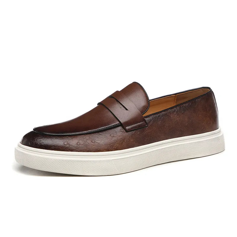 Men's Casual Shoes Embossed Leather Men Fashion British Style Penny Loafers Mens Slip-on Thick Sole Outdoor Flats Vitrinni Shop