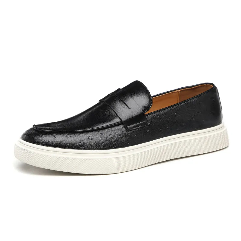 Men's Casual Shoes Embossed Leather Men Fashion British Style Penny Loafers Mens Slip-on Thick Sole Outdoor Flats Vitrinni Shop