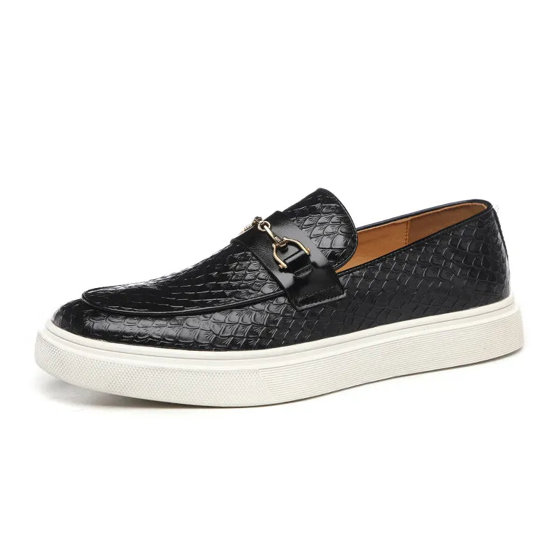 Men's Casual Shoes Embossed Leather Men Fashion Buckle Loafers Mens Slip-on Board Shoes Outdoor Flats Vitrinni Shop