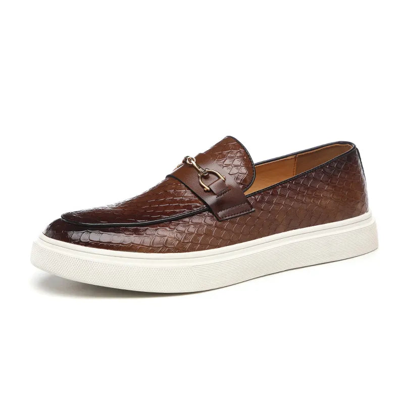 Men's Casual Shoes Embossed Leather Men Fashion Buckle Loafers Mens Slip-on Board Shoes Outdoor Flats Vitrinni Shop