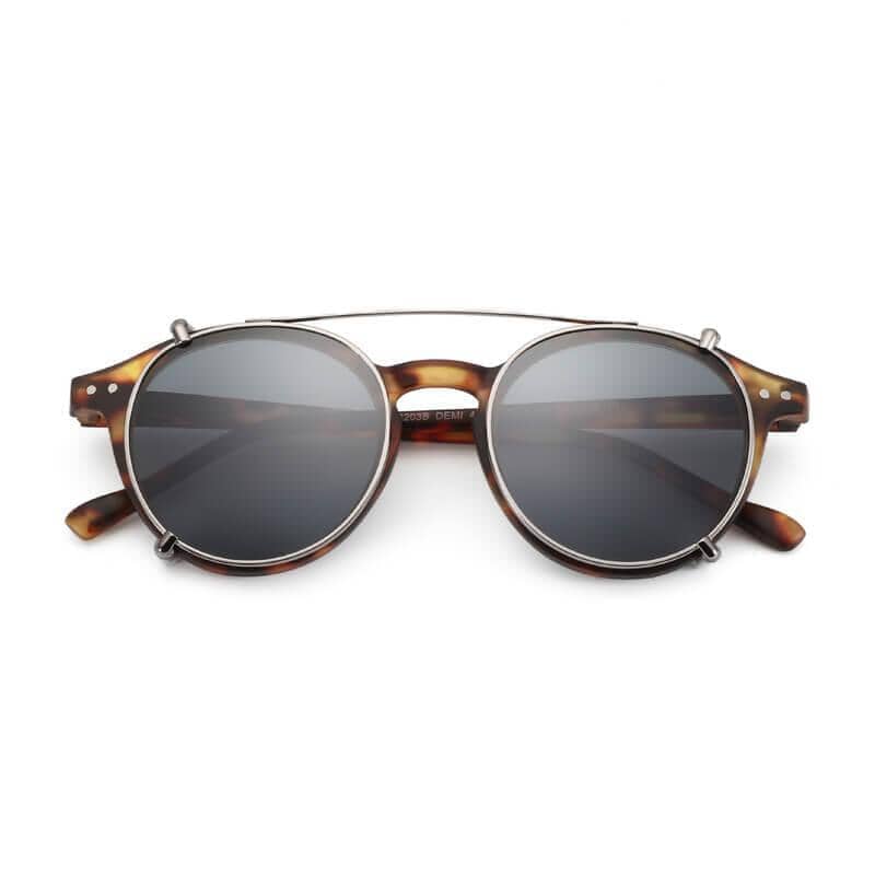 Óculos De Sol Round Zenottic Clip-on Vitrinni Shop Tartaruga - armação prata