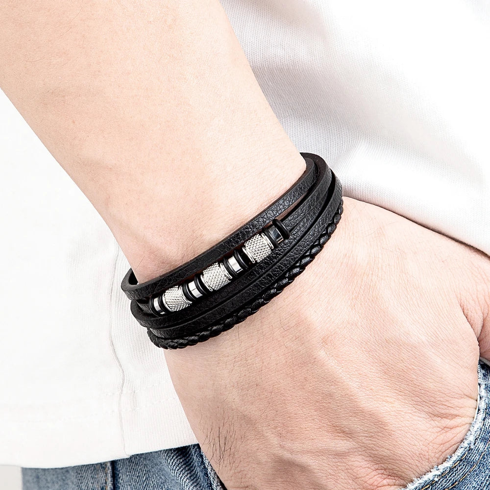 Pulseira Bolt de Couro Preto - Vitrinni Shop