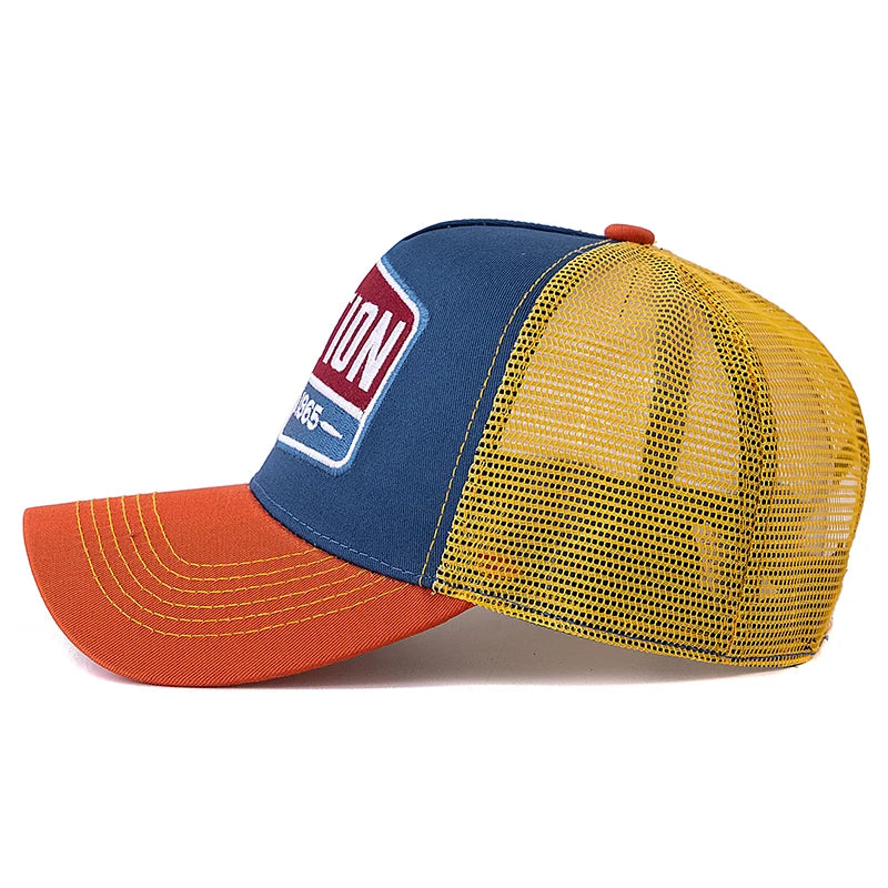 Boné Trucker Station Aba Curva Boné Trucker Station Aba Curva - Laranja e Azul 