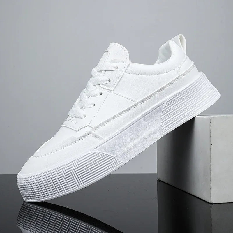 Men White Shoes Leather Casual Sneakers 2023 Trend Platform Shoes Comfortable Vulcanized Shoes for Men White Tenis Masculinos Vitrinni Shop 