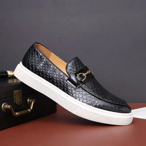 Men's Casual Shoes Embossed Leather Men Fashion Buckle Loafers Mens Slip-on Board Shoes Outdoor Flats Vitrinni Shop 
